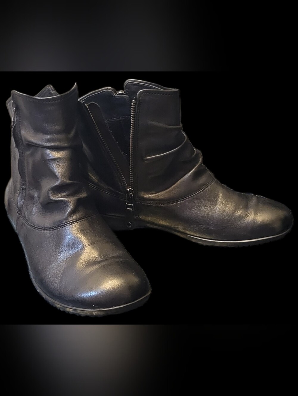 Josef Seibel Slouchy Black Leather Ankle Booties with Side Zip